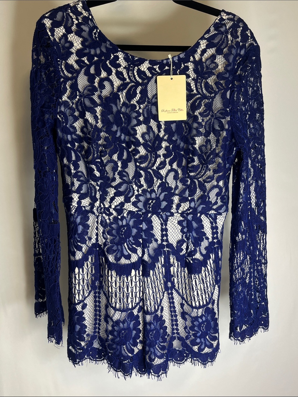Southern Fried Chics Couture NWT Blue lace Romper